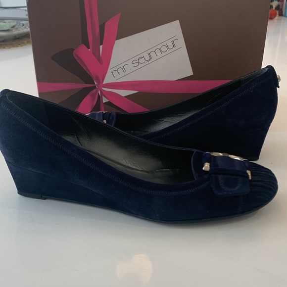 Mr.Seymour /Stuart Weitzman Blue Suede wedge shoes 9.5N - Picture 3 of 7